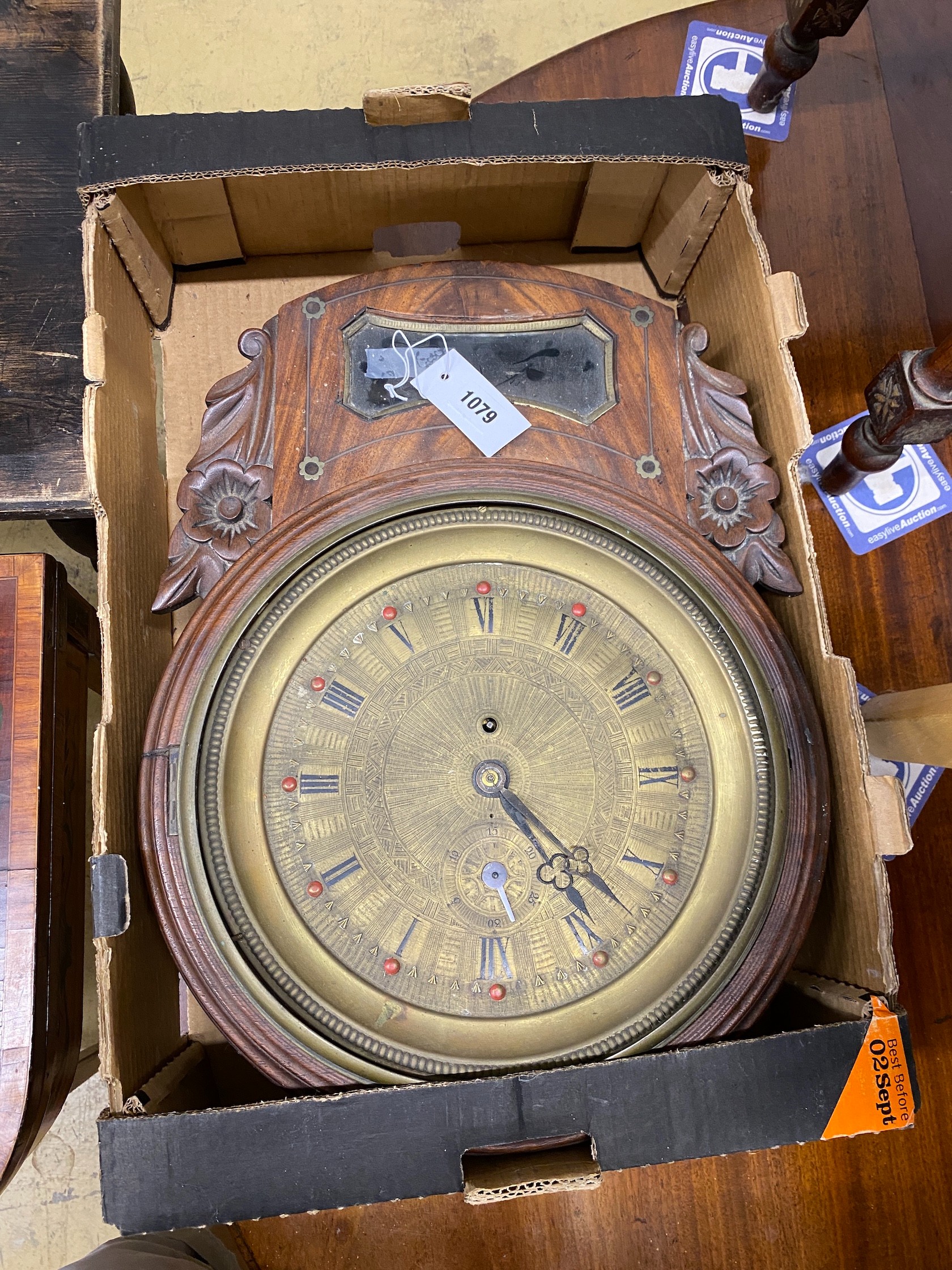 A late 19th century American drop dial wall clock, height 50cm